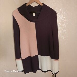 Emaline‎ Womens Color Block Cowl Neck Long Sleeve Knit Sweater, Size L NWT